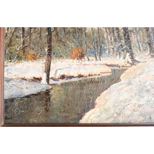 20th Century Luminist Impressionist Winter Landscape Painting by Anton Stockmann For Sale - Image 10 of 15