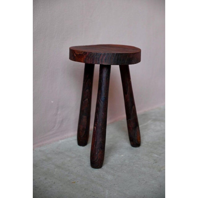 Rustic Brutalist Primitive Tripod Stool in Wood For Sale - Image 3 of 5