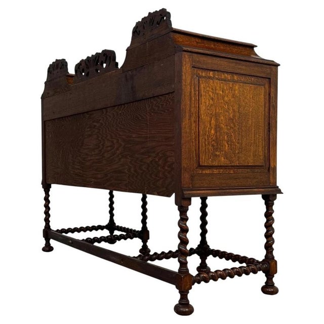 Brown Antique English Jacobean-Style Golden Oak Sideboard, 1900s For Sale - Image 8 of 14
