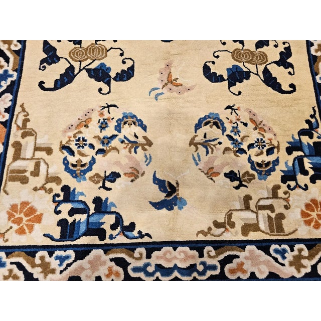 Vintage Chinese Art Deco Area Rug, Hand-Knotted Wool Pile, Ivory Field, 5' X 7' For Sale - Image 10 of 12