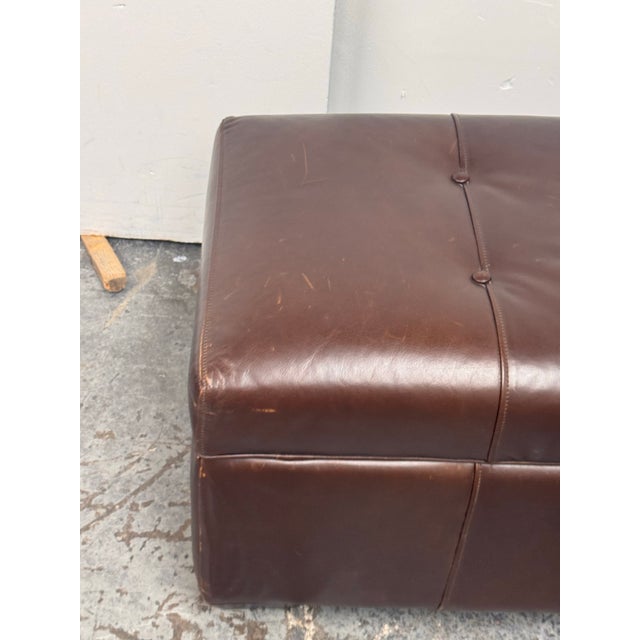 Restoration Hardware Tufted Leather Storage Ottoman For Sale - Image 10 of 12
