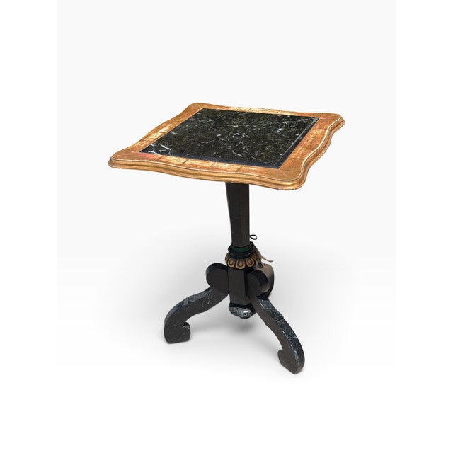 Antique Ebony & Giltwood Marble Top Tripod Pedestal Table For Sale - Image 4 of 6