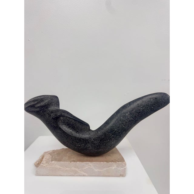1980s Modernist Reclining Stone Figure Sculpture on Marble Base Signed Ramosa For Sale - Image 4 of 10