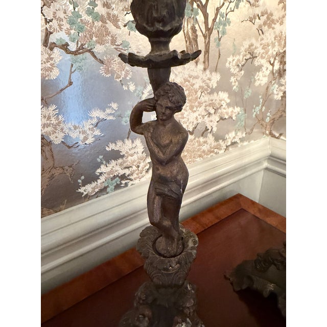 Brown Pair of }Italian Renaissance-Revival Bronze Candlesticks For Sale - Image 8 of 15