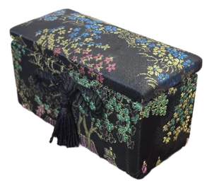 1970s Small Japanese Lidded Fabric Box With Tassel