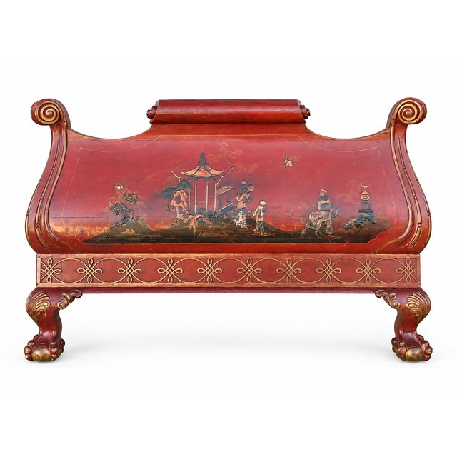 1930s Georgian Style Ball & Claw Red Chinoiserie Twin Bed Frames - Pair For Sale In Atlanta - Image 6 of 9