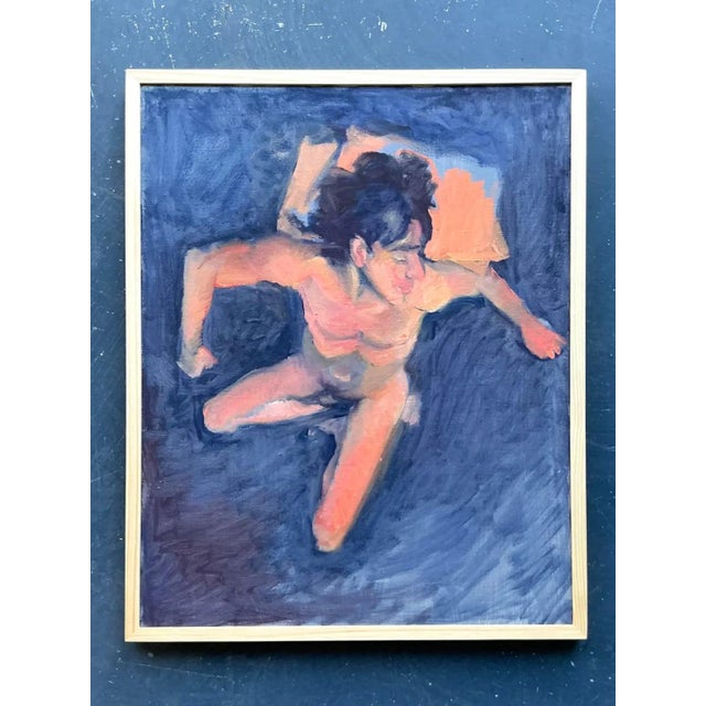 Contemporary Vintage Boho Original Oil Portrait on Canvas For Sale - Image 3 of 6