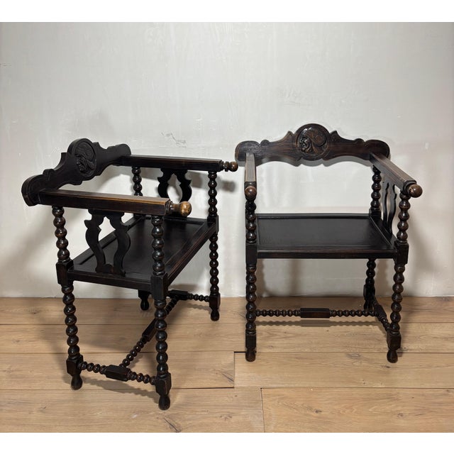 Pair of Spanish Barley Twist Armchairs, Baroque Revival, Early 20th Century For Sale - Image 6 of 13
