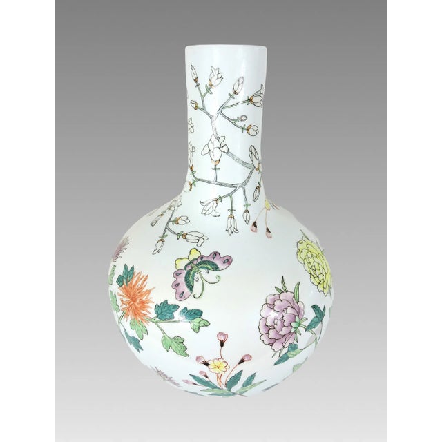 Large Chinese White Porcelain Flower Vase With Foliage & Butterflies, Tianqiuping, Signed H22" For Sale In Tampa - Image 6 of 10