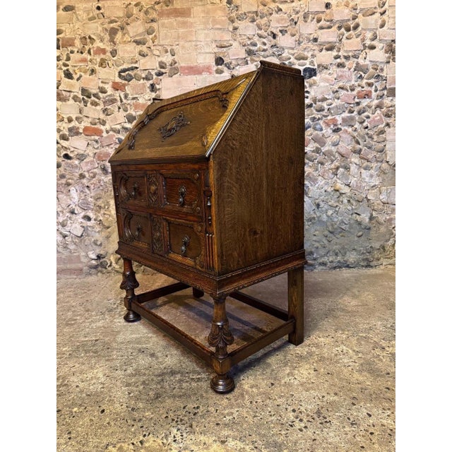 Vintage Jacobean Carved Oak Secretaire, 1920 For Sale - Image 17 of 18