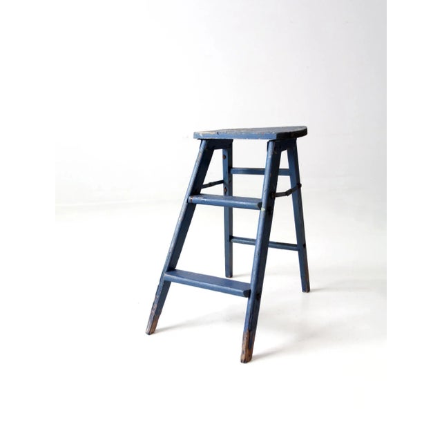 Vintage Wooden Blue Step Stool For Sale - Image 6 of 10