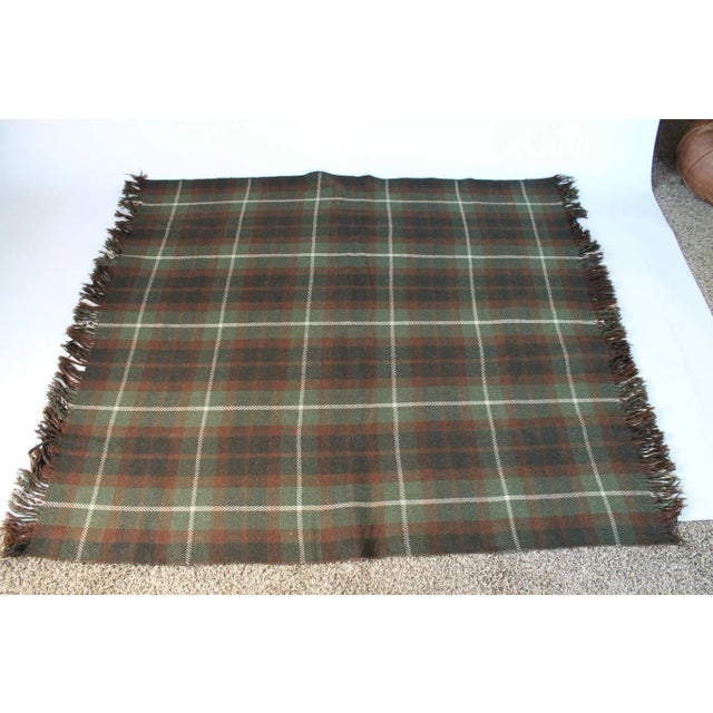 Textile Vintage Army Green & Brown Plaid Wool Blanket For Sale - Image 7 of 15