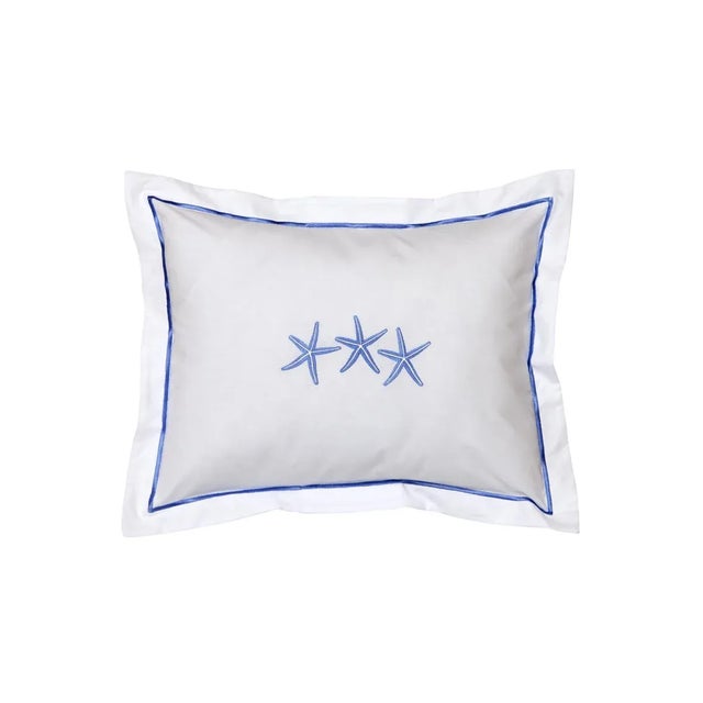 Blue Three Starfish Boudoir Pillow Cover, Embroidered For Sale - Image 4 of 5