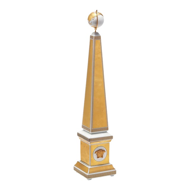 Rosenthal Versace “Carpe Diem” Gilt Porcelain Obelisk Clock — Limited Edition For Sale
