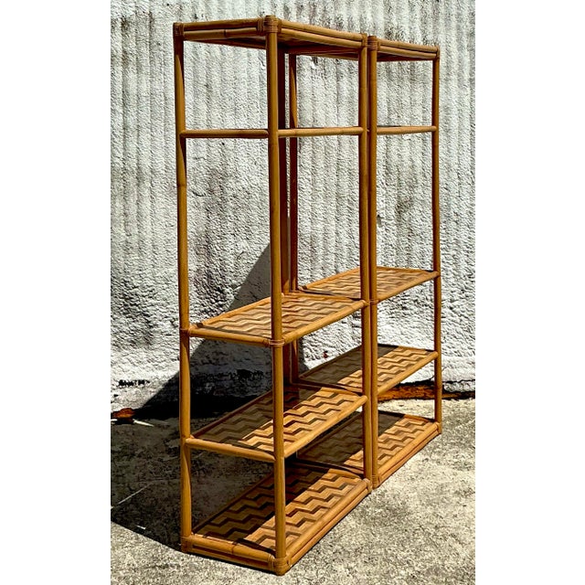 Vintage Coastal Parquet Rattan Etagere - a Pair For Sale - Image 10 of 10