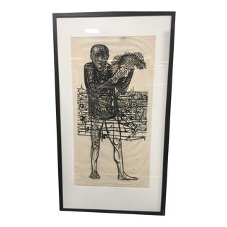 Leonard Baskin Pencil Signed Monumental Woodcut Man of Peace For Sale