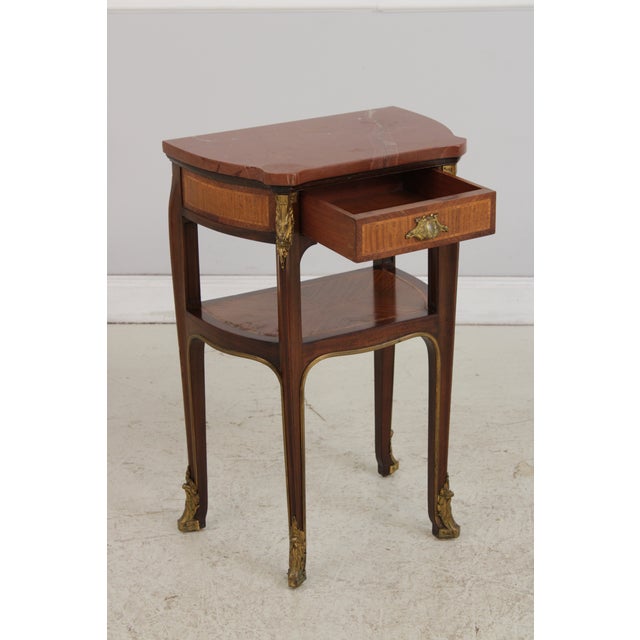 1930s French Louis XV Marble Top Bronze Mounted Nightstand For Sale - Image 5 of 16