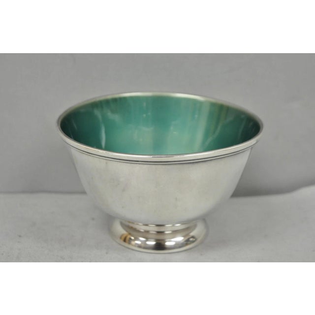 Mid-Century Modern Vintage Towle Mid Century Modern Silver Plated Green Enamel Candy Nut Dish Bowl For Sale - Image 3 of 12