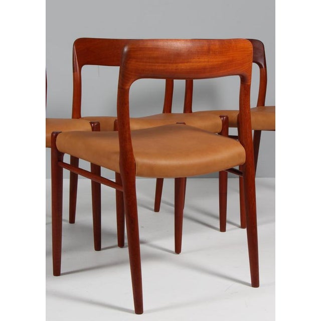 Dining Chairs in Teak and Full Grain Leather by N. O. Møller for J. L. Møllers, 1960s, Set of 4 For Sale - Image 9 of 10