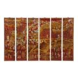 Set of Six Red Lacquered Chinoiserie Panels For Sale