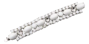 Vintage Weiss Rhodium Plated White Cabochon & Clear Rhinestone Bracelet