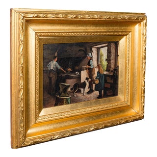 Antique Blacksmith's Cottage Painting, English School, Art, Picture, Figural For Sale