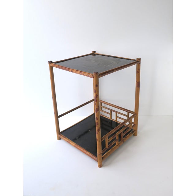 Japanese Bamboo Side Drinks Table or Plant Stand With Shelf For Sale - Image 3 of 12