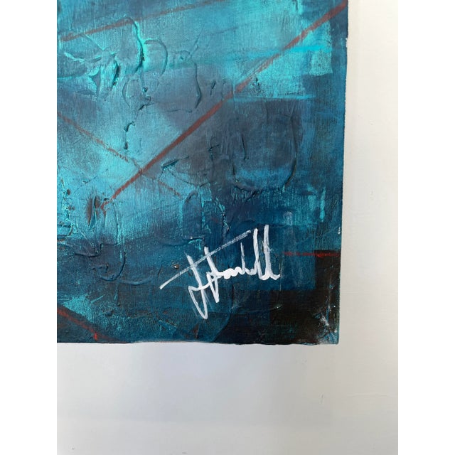 "Blue Endeavor" Original Abstract Painting by Jakki Jandrell For Sale - Image 4 of 7