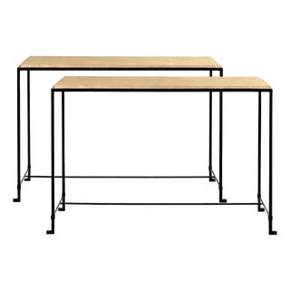 Pair of Large 'Diagramme' Travertine Consoles By Design Frères For Sale