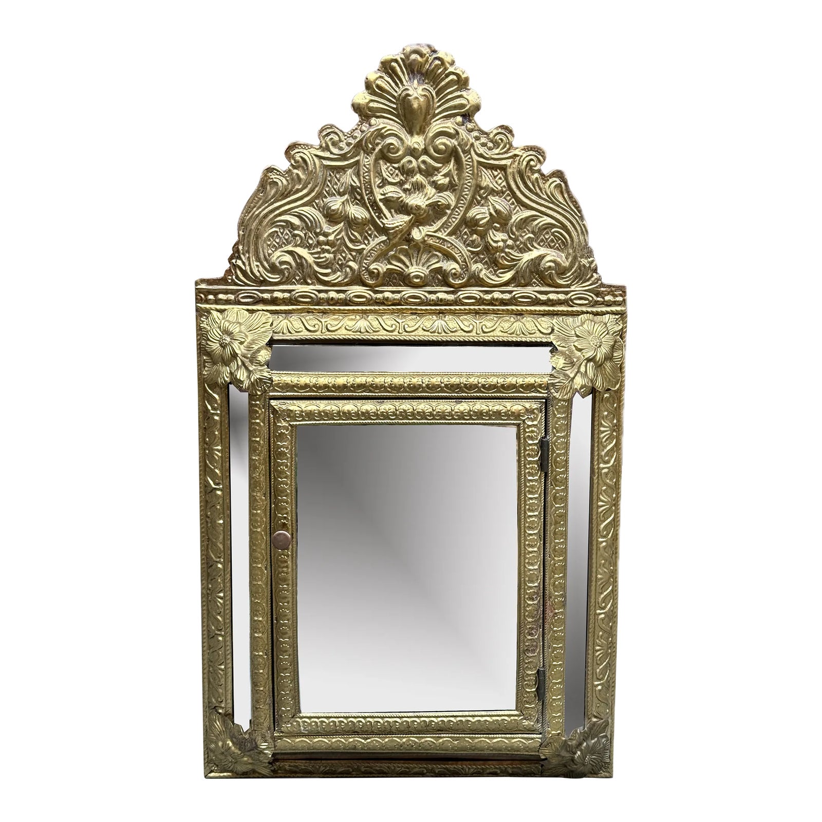 1960s Napoleon III Style Brass Tin Embossed Wall Mirror | Chairish