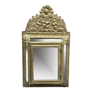 1960s Napoleon III Style Brass Tin Embossed Wall Mirror