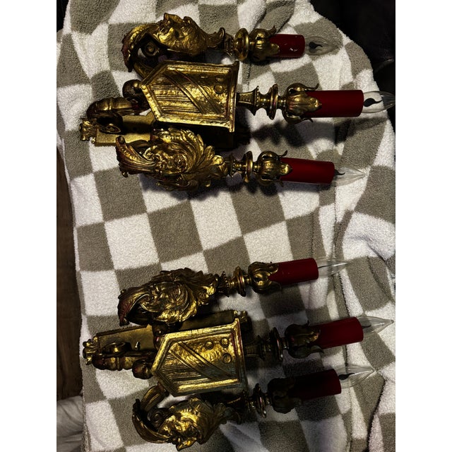 Antique French Baroque Revival Gilt Figural Wall Sconces, Pair, C. 1900 For Sale - Image 4 of 7