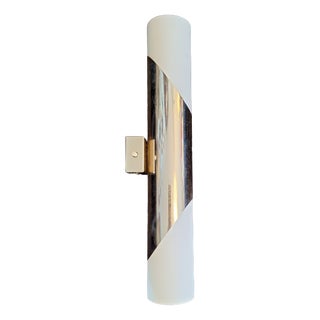 Vintage Minimalist Wall Lamp with Chrome-Plated Metal Frame and Two White Opal Glass Shades, 1970s For Sale