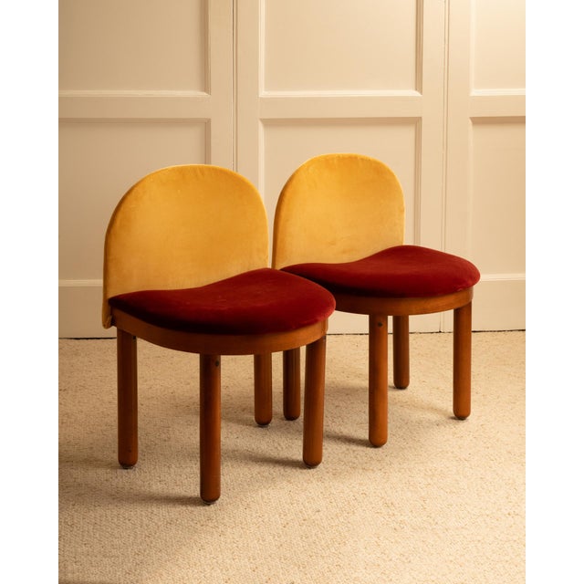 Brown Wood & Velvet Chairs, 1980s, Set of 2 For Sale - Image 8 of 9
