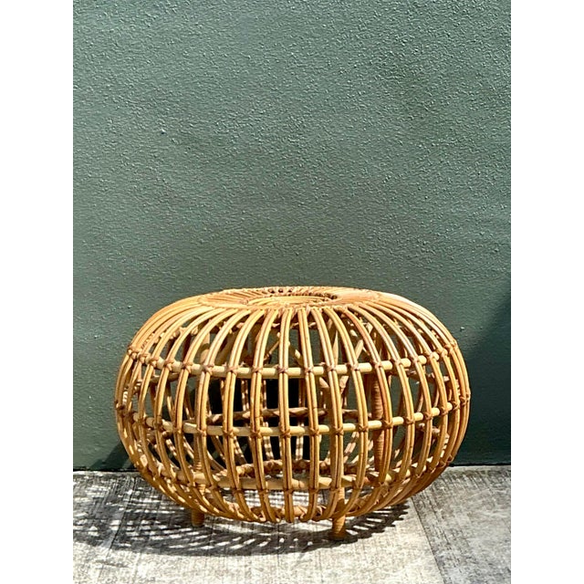 Vintage Italian Stick Rattan Ottoman After Albini For Sale - Image 12 of 12