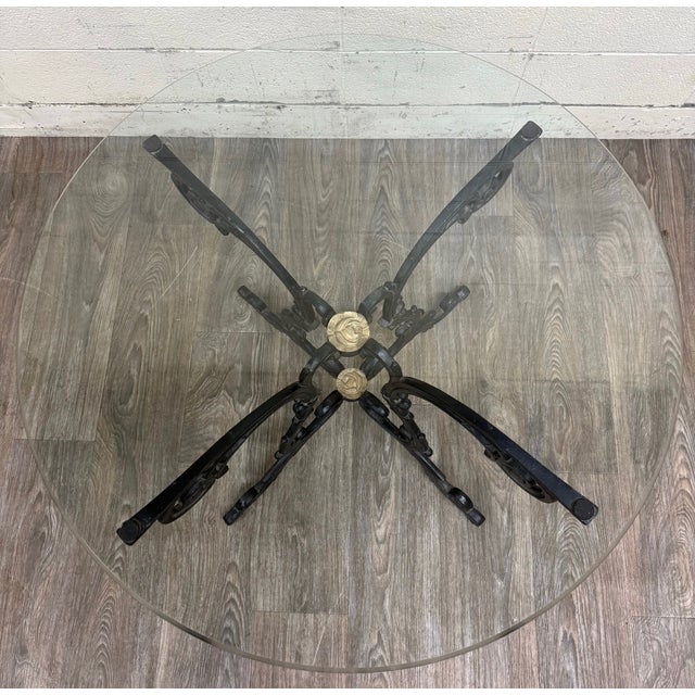 Vintage Hollywood Regency Style Wrought Iron and Glass Center Breakfast Table For Sale In Kansas City - Image 6 of 12