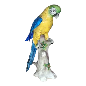 19thc Dresden Sitzendorf Louis XV Rococo Style Large Glazed Porcelain Sculpture of a Parrot - Signed