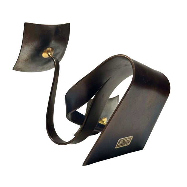 xVintage Ferart Artisan Sculptural Metal Double Candle Holder For Sale - Image 6 of 7