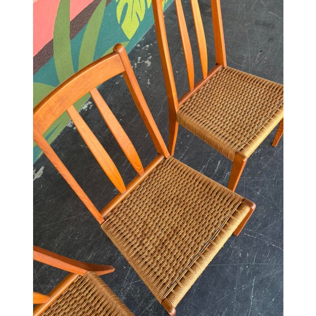 Danish Teak & Cord Dining Chairs - 6 For Sale - Image 9 of 10