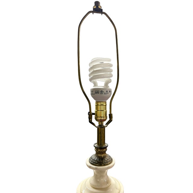 Pair of Vintage Italian Neoclassical White Marble Urn Table Lamps With Carved Details For Sale - Image 9 of 11