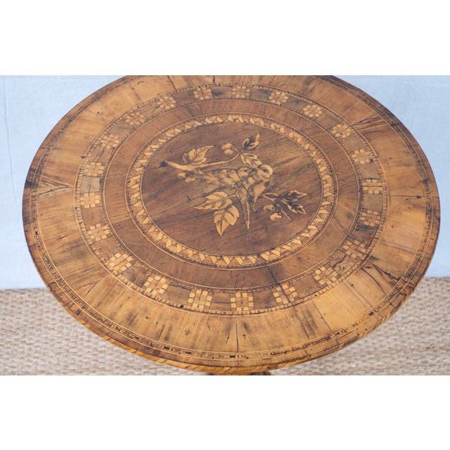 Italian Antique Pedestal Table With Marquetry Top For Sale - Image 3 of 10