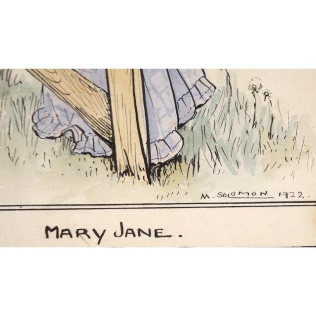 Paper 1920s Illustration Gouache Painting of a Country Girl by M. Solomon, Framed For Sale - Image 7 of 9