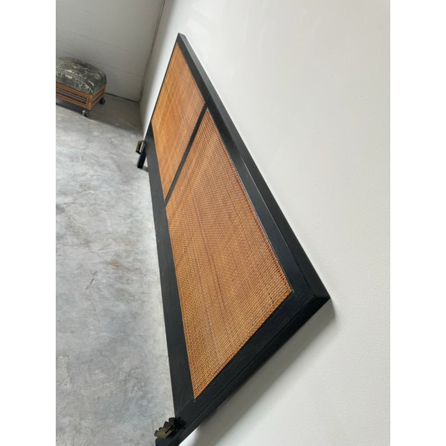 Mid Century Edward Wormley Style Black Ebonize Mahogany & Cane King