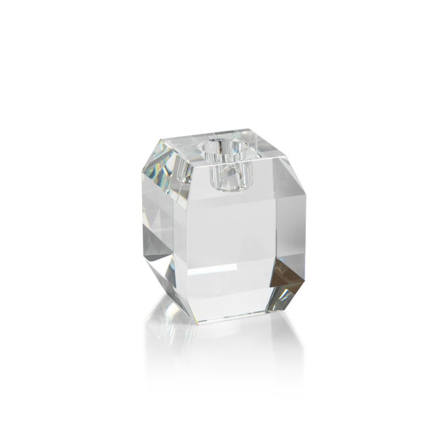Contemporary Collier Beveled Cubic Crystal Taper Candle Holder, Small For Sale - Image 3 of 3