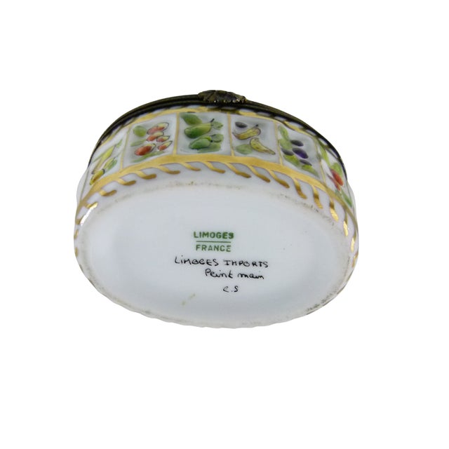 1980s Limoges France Peint Main Fruit Basket Trinket Box . Hand Painted . Pineapple Finial . Signed Cs For Sale - Image 13 of 13