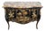 Vintage Louis XV Style Black Lacquered & Painted Marble Top Bronze Mounted Commode For Sale