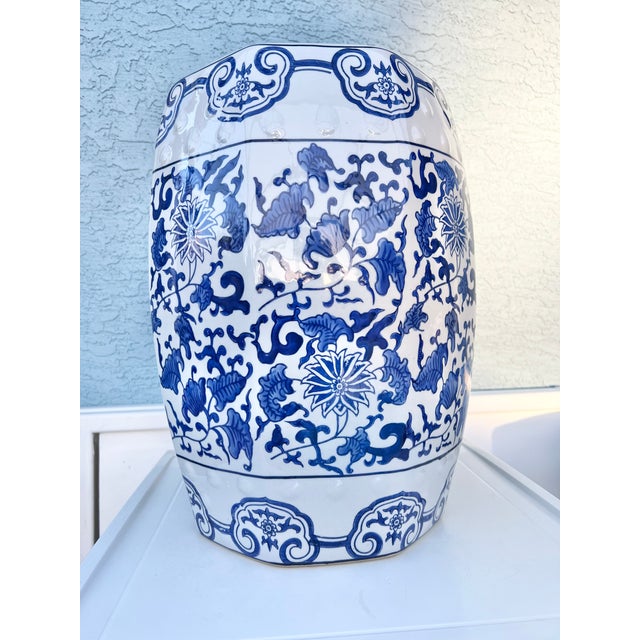 Modern Vintage Blue & White Octagonal Chinese Garden Stool For Sale - Image 3 of 6