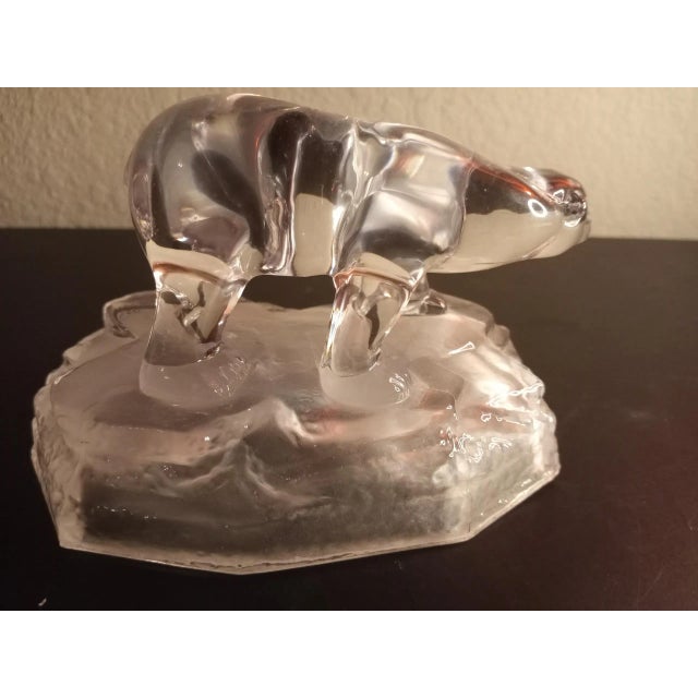 Transparent 1980s Clear Art Glass Bear Figurine on Frosted Glass Pedestal For Sale - Image 8 of 8