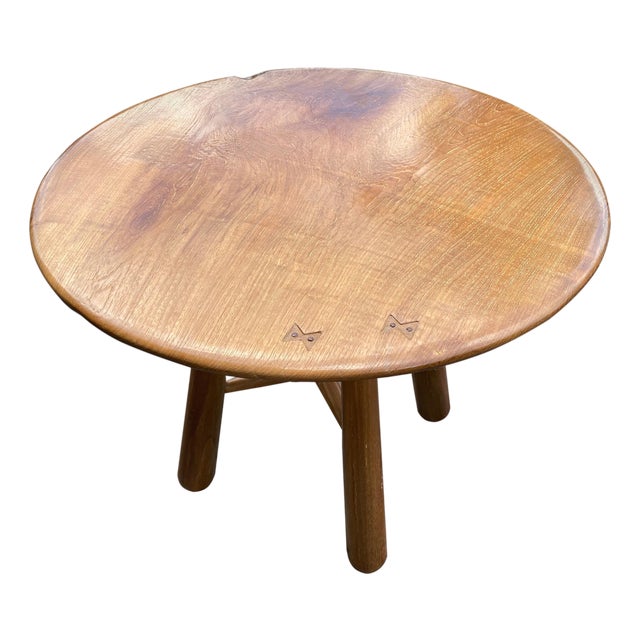 Andrianna Shamaris Midcentury Couture Round Teak Table with Butterflies Inlaid For Sale