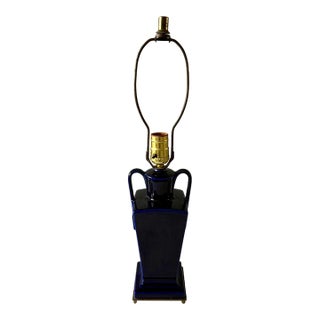 Mid 20th Century Cobalt Blue Ceramic Urn Style Table Lamp For Sale